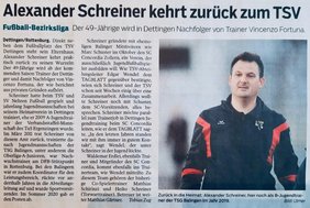 Zeitungsbericht zu Alexander Schreiner